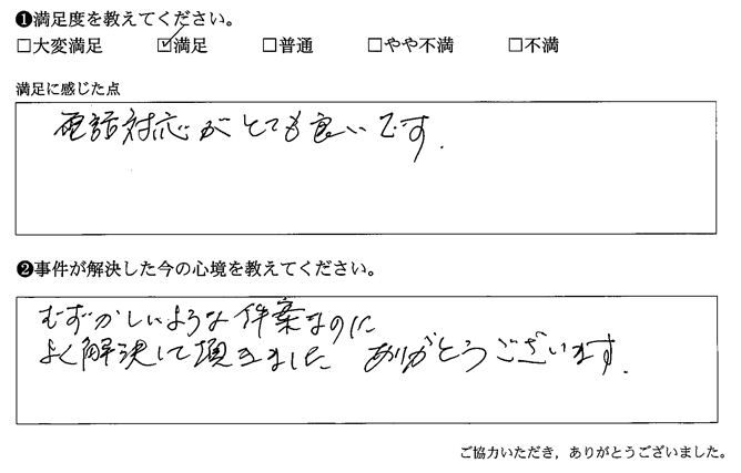 電話対応がとても良いです